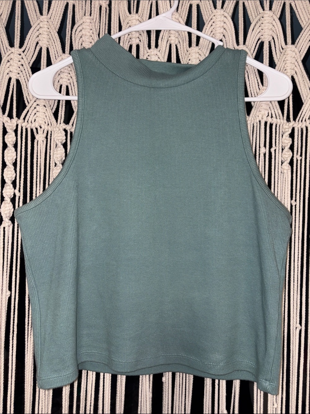 Sleeveless Ribbed Mock Neck Tank Top - Sage Green